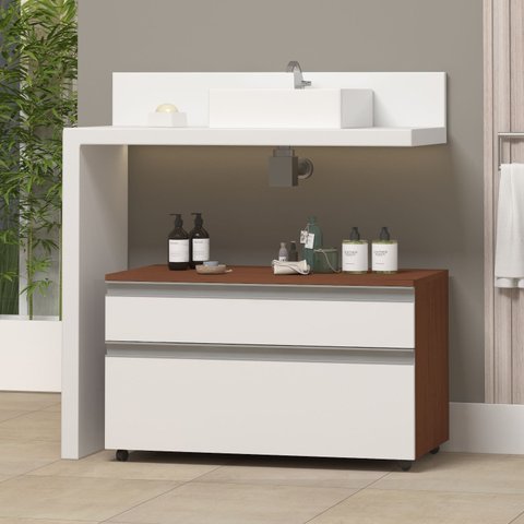 Armário de Banheiro com Rodinhas Multifuncional Safira 80 Cm:branco