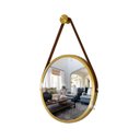 Ver imagem 2 de Kit 2 Espelhos Redondo Decorativo Suspenso Alça 50cm + Suporte Dourado Alça Caramelo