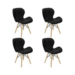Kit 4 Cadeiras Estofada Eiffel Slim Wood Pés de Madeira Preto - 1