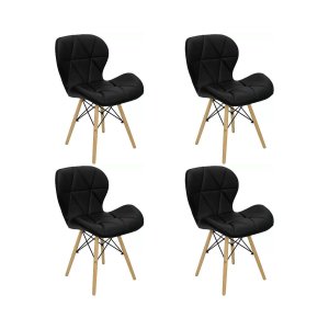 Kit 4 Cadeiras Estofada Eiffel Slim Wood Pés de Madeira Preto