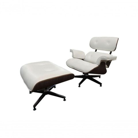 Poltrona de Couro com Puff Charles Eames Branco