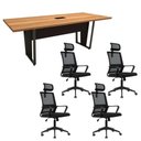 Ver imagem 1 de Mesa de Reunião 2m e 4 Cadeiras Escritório Ergonômicas F5 Cor:nogal com Preto