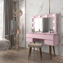 Ver imagem 1 de Penteadeira com Espelho Strass Rosa com Banqueta - Patrimar