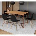 Ver imagem 1 de Mesa Jantar Industrial Retangular Canela 137X90Cm Base V Cobre Com 6 Cadeiras Pretas Ma Cor: Canela