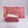 Kit Cobre Leito 3 Peças Cama Queen Dupla Face com Porta Travesseiros Matelado Rose e Bege Casa Dona - 2