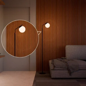 Luminária Abajur de Chao de Alumínio Bronze com Preto com Vidro Globo 14cm