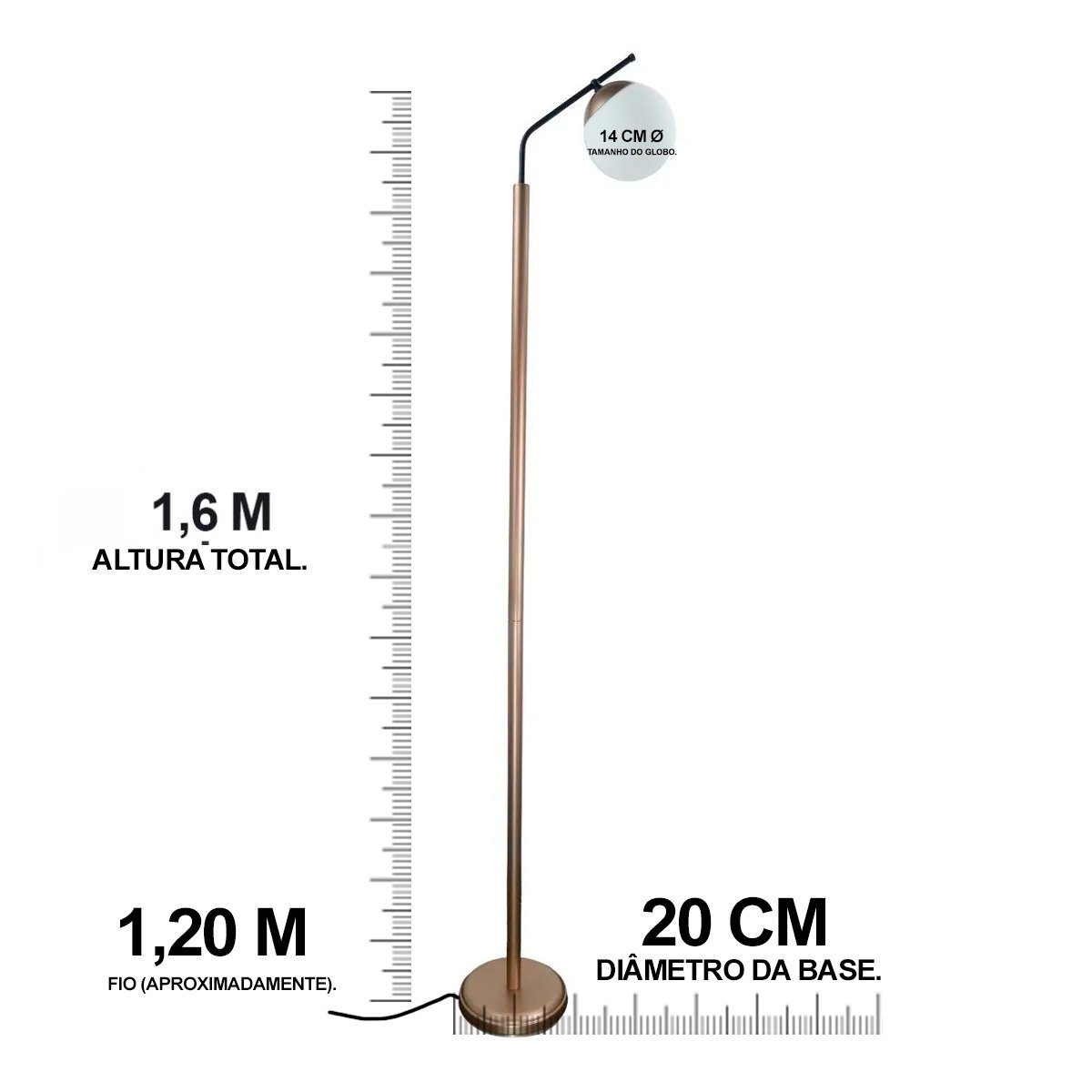 Luminária De Chão Kaline Vidro Globo Fosco BRONZE COM PRETO Bivolt