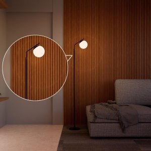 Luminária Abajur de Chao de Alumínio Bronze com Preto com Vidro Globo 14cm