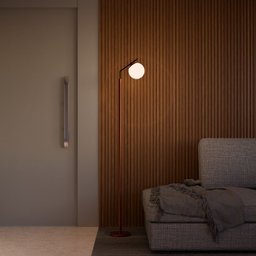 Abajur Luminária de Chão Kaline Vidro Globo Fosco Cobre com Preto Bivolt Sala ou Quarto - 3