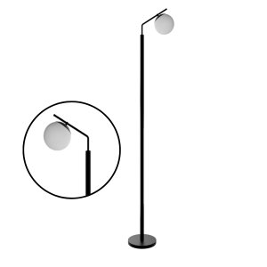 Abajur Luminária de Chão Kaline Preto com Globo Fosco 14cm e com Lâmpada Branco Quente