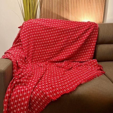 Kit 2 Mantas para Sofá ou Cama Grande 2,50m x 1,80m 100% Algodão Toque Macio Vermelho