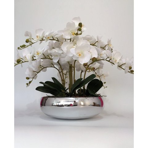 Arranjo Orquídeas De Silicone 6 Unidades Para Mesa Com Vaso
