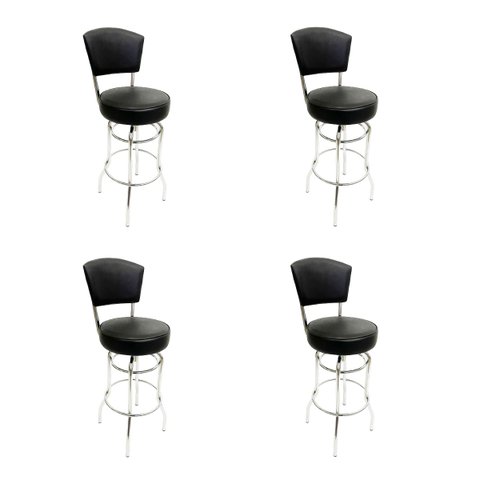 Kit 4 Banquetas Bar Cromada Bancada Média Altura 65cm Giratória Encosto Estofado Assento Grosso Pret