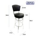 Ver imagem 4 de Kit 4 Banquetas Bar Cromada Bancada Média Altura 65cm Giratória Encosto Estofado Assento Grosso Pret