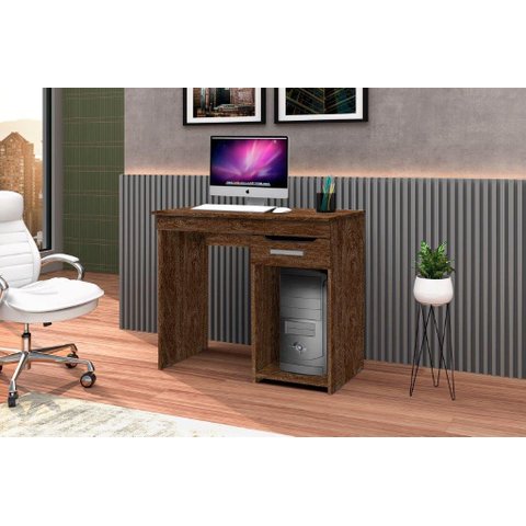 Mesa / Escrivaninha Qu para Computador com Nicho para Cpu 1 Gaveta Cor Canela / Preto Romar