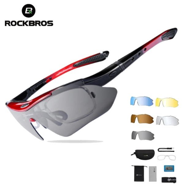 Óculos Ciclismo Rockbros 5 Lentes Polarizada Bike Vermelho - 2