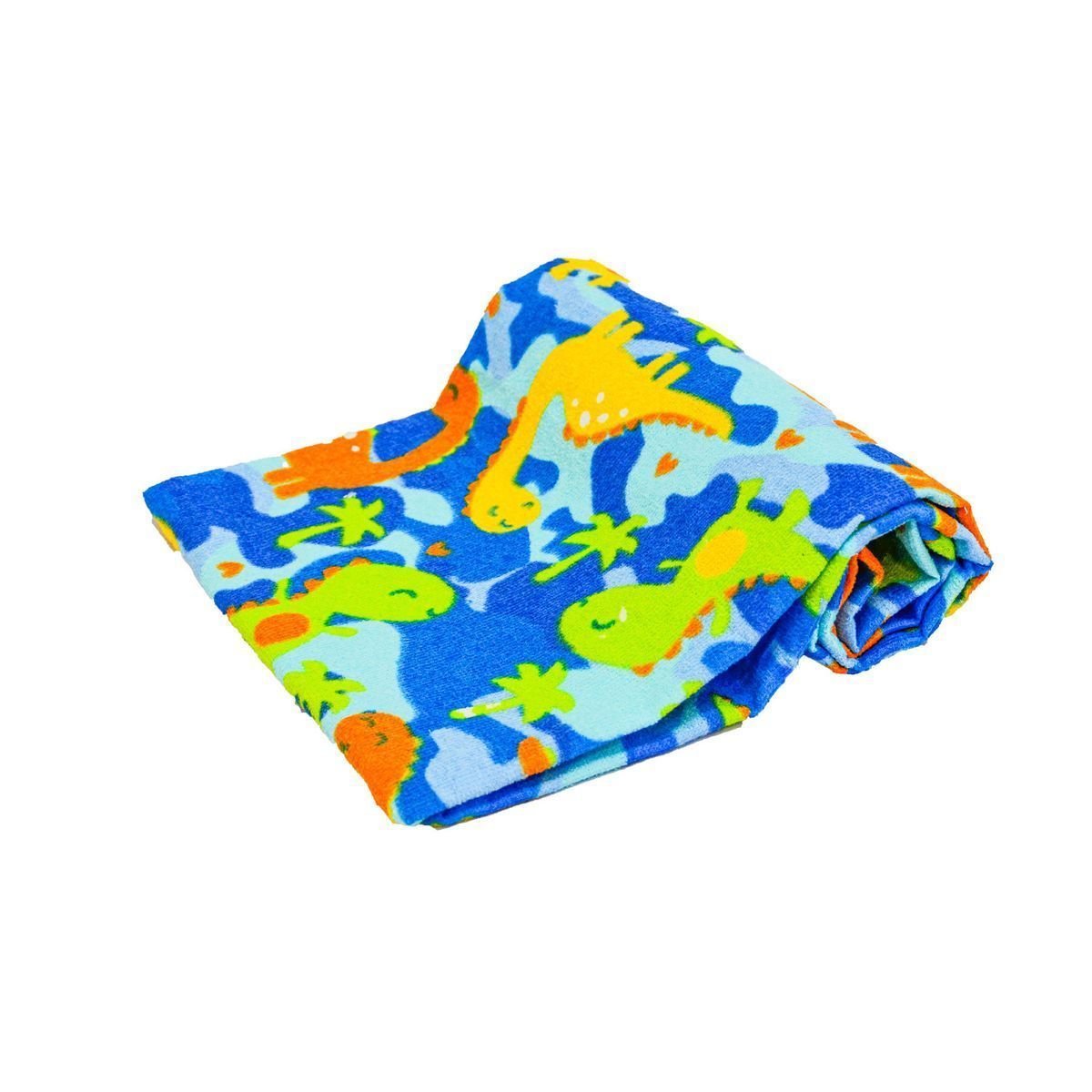 Toalha de Banho Infantil Kids 70 Cm X 1,20 Felpa Aveludada Dinossauro Azul