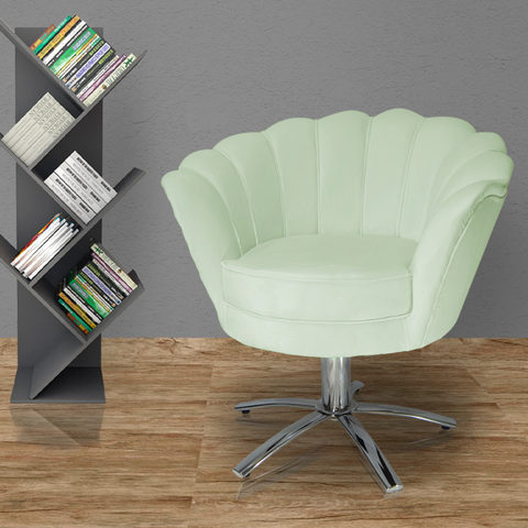 Poltrona Estofada Decorativa 1 Lugar Base Giratória de Metal Pétala Veludo Verde Chá - LM DECOR