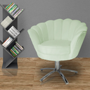 Ver imagem 1 de Poltrona Estofada Decorativa 1 Lugar Base Giratória de Metal Pétala Veludo Verde Chá - LM DECOR