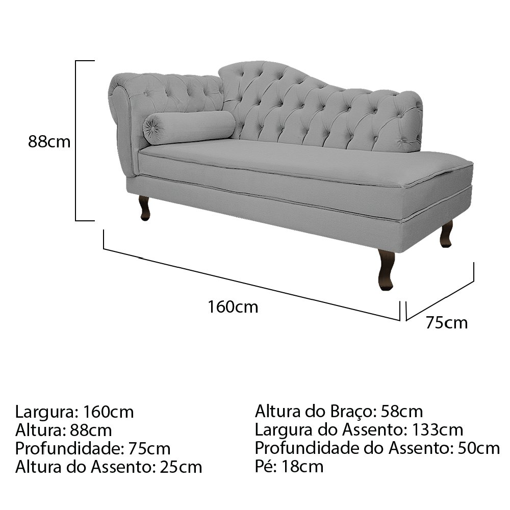 Diva Recamier Diana 160cm Lado Direito Corano - ADJ Decor - Cinza - 5