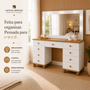Ver imagem 4 de Penteadeira Camarim Completa com Espelho Luz LED e Banqueta:Branco Nature