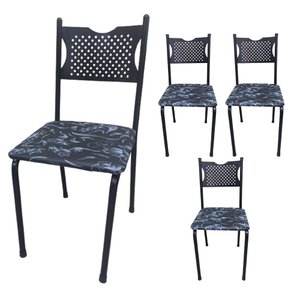 Kit 4 Cadeira para Cozinha Mc Tubular Almofadada Estrutura Preta com Assento Floral Medcombo
