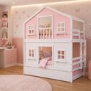 Ver imagem 5 de Treliche Casinha Dos Sonhos Madeira Maciça Rosa Branco Solteiro Housin
