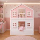 Ver imagem 1 de Treliche Casinha Dos Sonhos Madeira Maciça Rosa Branco Solteiro Housin