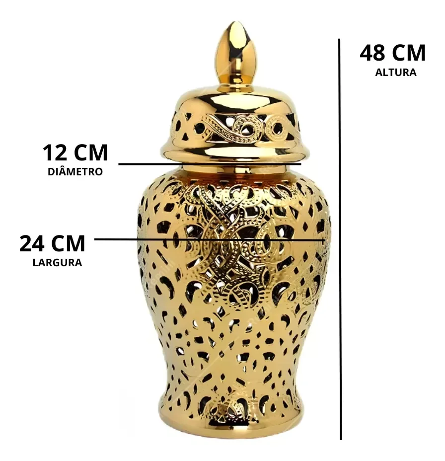 Ver imagem 7 de Vaso Dourado Decorativo Porcelana Chinesa 48x24