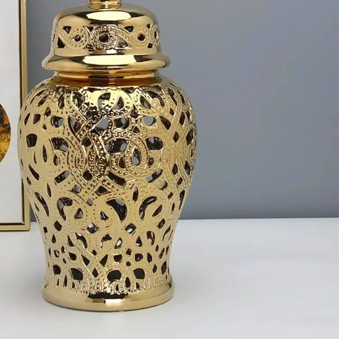 Ver imagem 4 de Vaso Dourado Decorativo Porcelana Chinesa 48x24