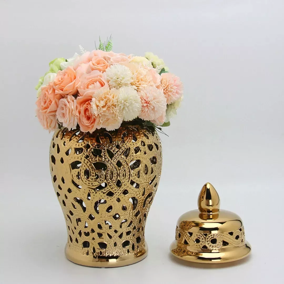 Ver imagem 2 de Vaso Dourado Decorativo Porcelana Chinesa 48x24
