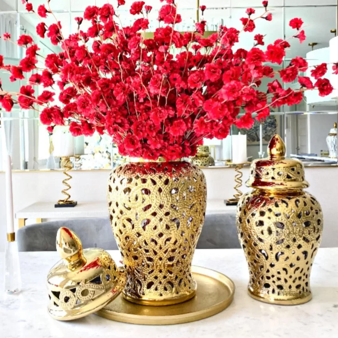 Ver imagem 5 de Vaso Dourado Decorativo Porcelana Chinesa 48x24