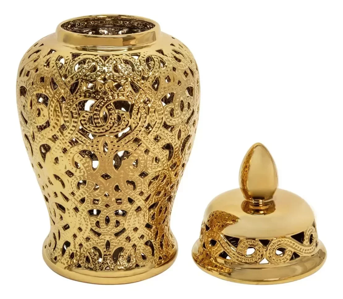 Ver imagem 6 de Vaso Dourado Decorativo Porcelana Chinesa 48x24