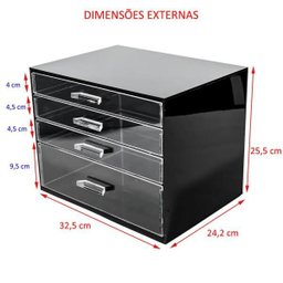 Gaveteiro Acrílico A4 com 4 Gavetas Branco - 4