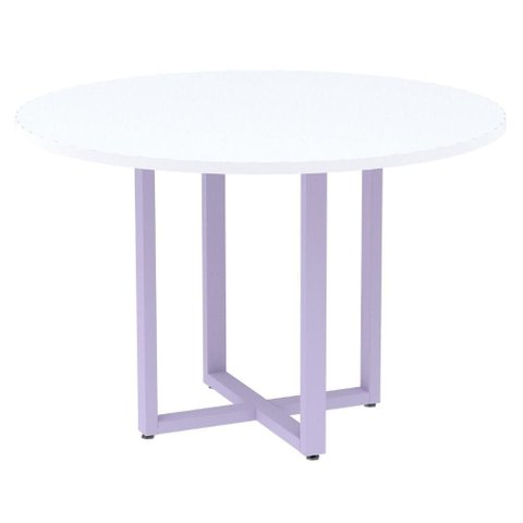 Mesa de Reunião Redonda P25 Pandin 110 Cm (largura) Tampo Mdp Branco Pé Aço Tubular Lilás