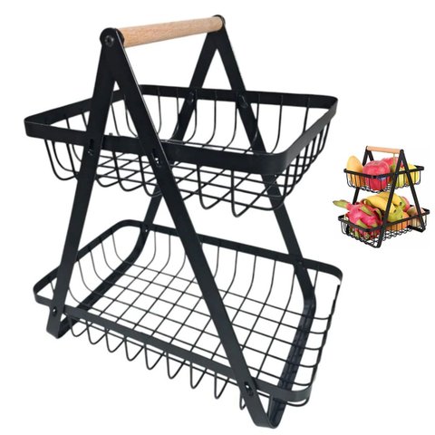 Fruteira Cesto Duplo Organizador Aramado Fruta Legumes Cozinha Mesa Bancada Escritorio Estante Armar