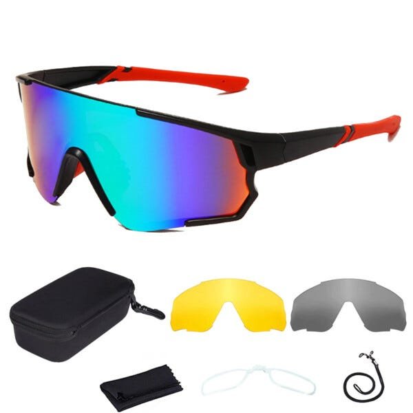 Óculos De Ciclismo Mtb Estrada Esporte 3 Lentes Vermelho/Azul Espelhado - 2