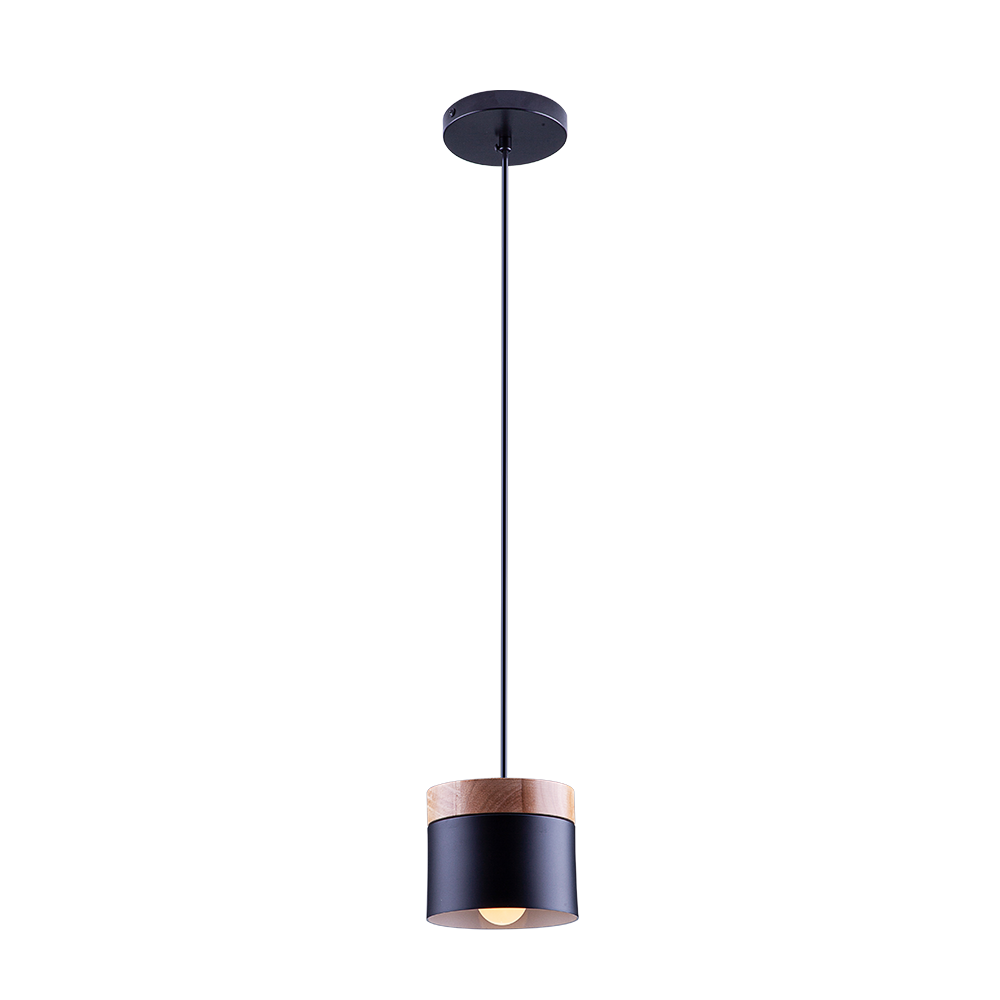 Luminária Pendente Lagos Detalhe Madeira Cozinha Bancada E27:Preto/110V/220V