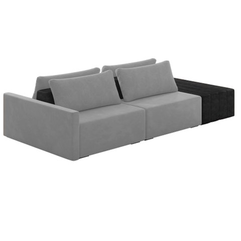 Sofá Ilha Modular Living com Puff 252cm Georgia K04 Veludo Cinza/preto - Mpozenato