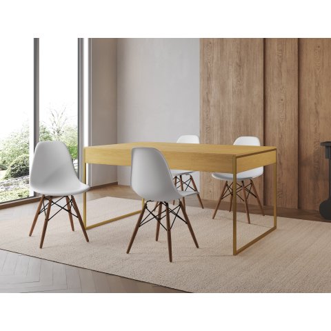 Conjunto Industrial Filadelfia 137x90 Ferro Dourado Tampo Canela 4 Cadeiras Branco