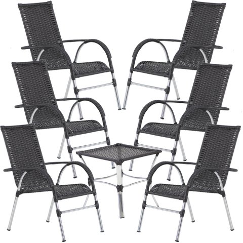 Jogo 6 Cadeiras e Mesa - Área Externa, Jardim, Piscina - Tabaco