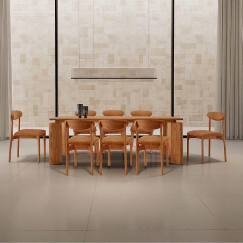 Conjunto de Jantar Nala 8 Lugares Tampo MDF Cadeiras Noronha Imbuia 220cm Mobillare