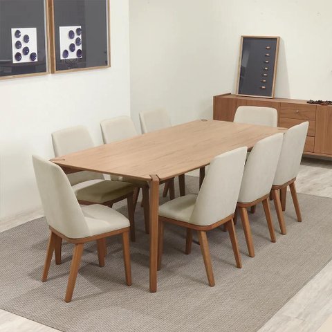 Conjunto de Jantar Mesa Retangular Harmony 8 Cadeiras Kalina - Natural C/ Palha