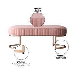 Banco Recamier Base em Aço Dourado Glow Zahav:Veludo Rosa - 4