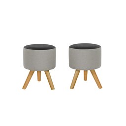 Kit Conjunto 02 Puff Duna Redondo Pé Palito Banqueta para Os Pés Decorativa Estofada(cinza Claro/pre - 2