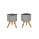 Ver imagem 2 de Kit Conjunto 02 Puff Duna Redondo Pé Palito Banqueta para Os Pés Decorativa Estofada(cinza Claro/pre