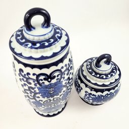 Kit 2 Potiche Azul e Branco Daca Pote Porcelana Decoração - 4