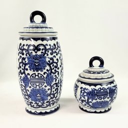 Kit 2 Potiche Azul e Branco Daca Pote Porcelana Decoração - 7