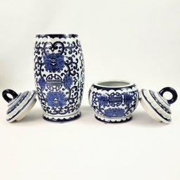 Kit 2 Potiche Azul e Branco Daca Pote Porcelana Decoração - 6