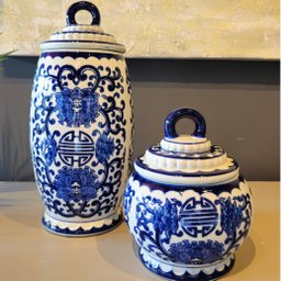 Kit 2 Potiche Azul e Branco Daca Pote Porcelana Decoração - 3